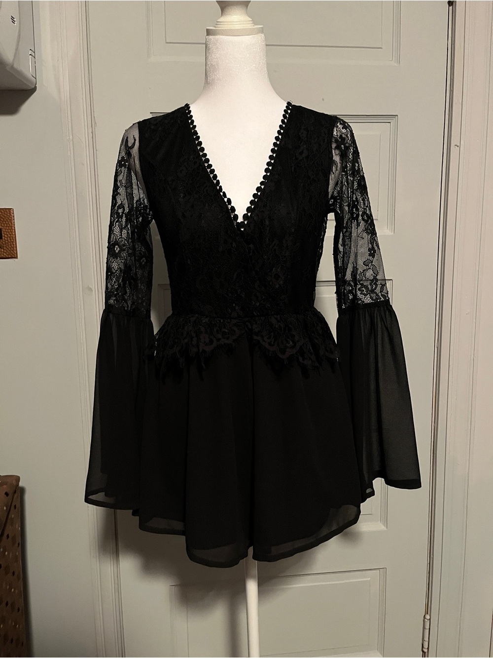Black Lace V-Neck Peplum Romper - Brand Unspecified